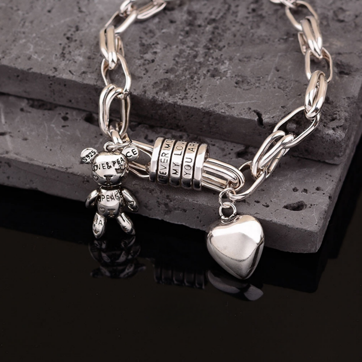 Bear & Heart Charm Chunky Chain Bracelet (Sweet & Cool Style Niche Personalized Bracelet)