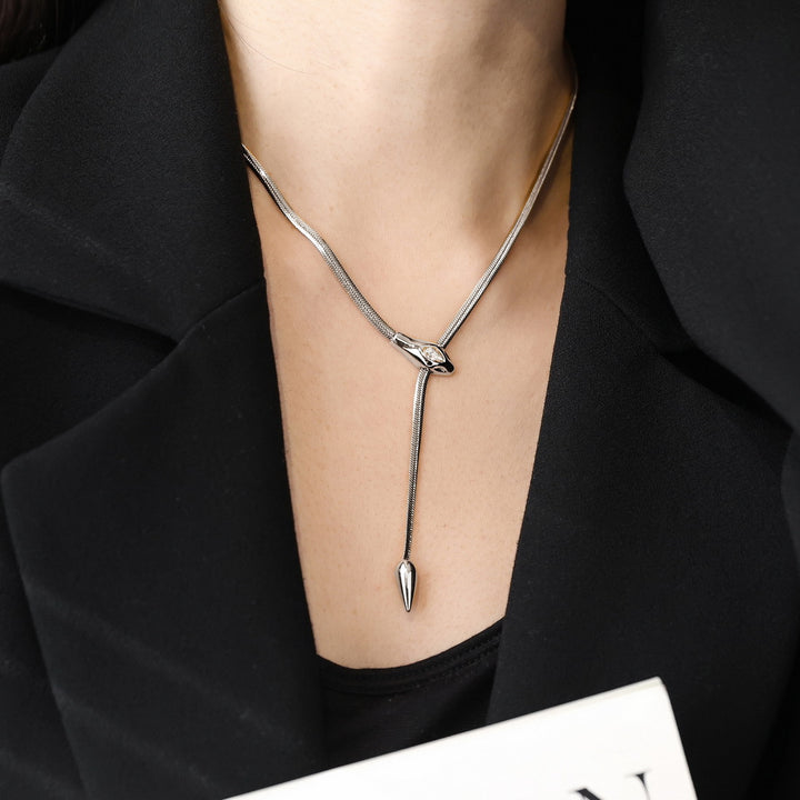Snake-Shaped Y-Drop Herringbone Necklace (2 Colors Luxury Women's Chain)
