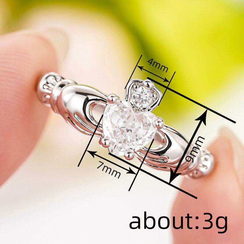 Claddagh Heart & Crown Diamond Ring (3 Colors Delicate Statement Band)