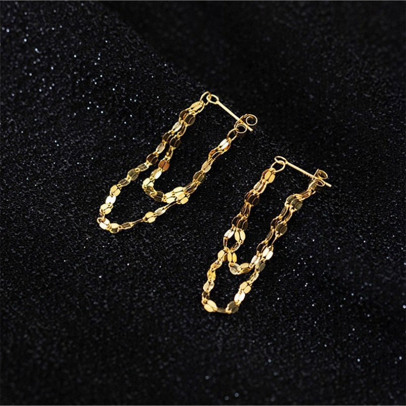 Double-Layer Shimmer Chain Drop Earrings (2 Colors Delicate Statement Jewelry)