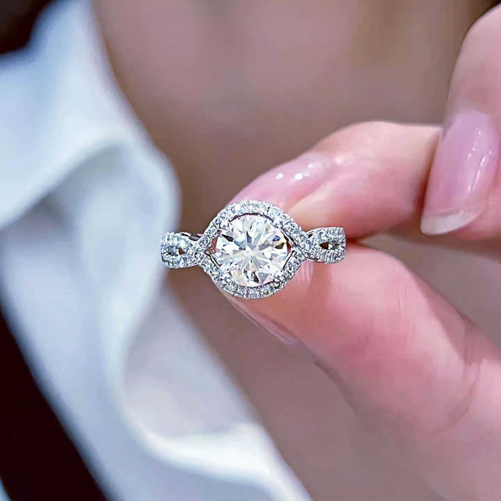 Halo-Set Round Diamond Twisted Shank Ring (Luxury Romantic Proposal Style)