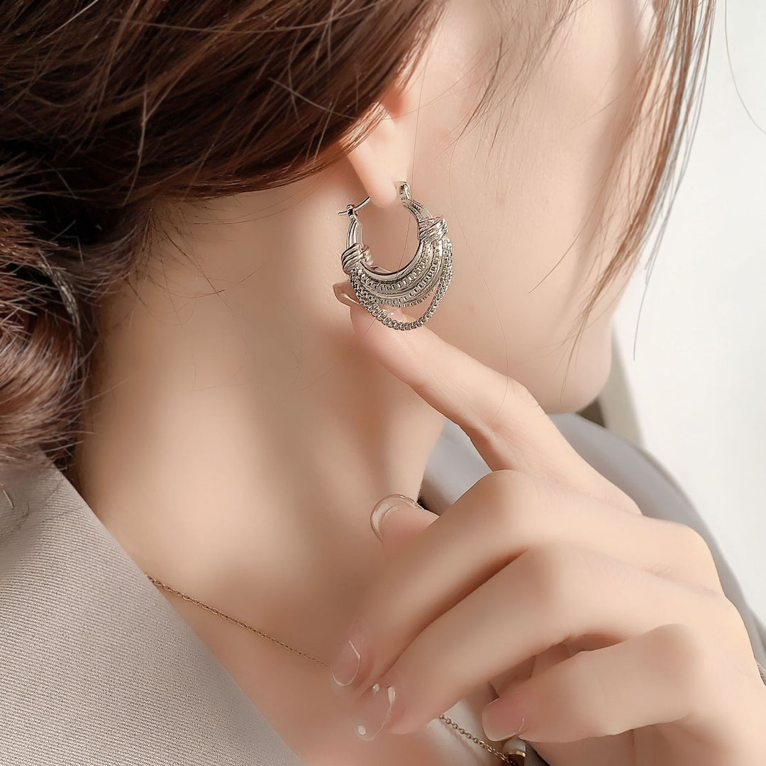 S925 Silver Multi-Layer Tassel Chain Hoop Earrings