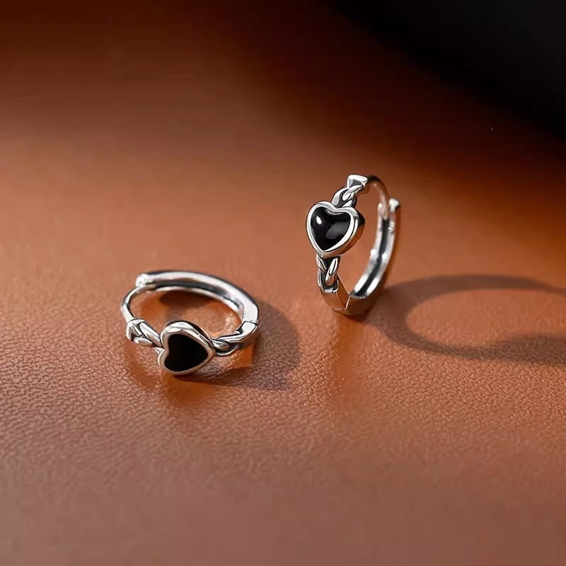 Black Heart Braided Hoop Earrings