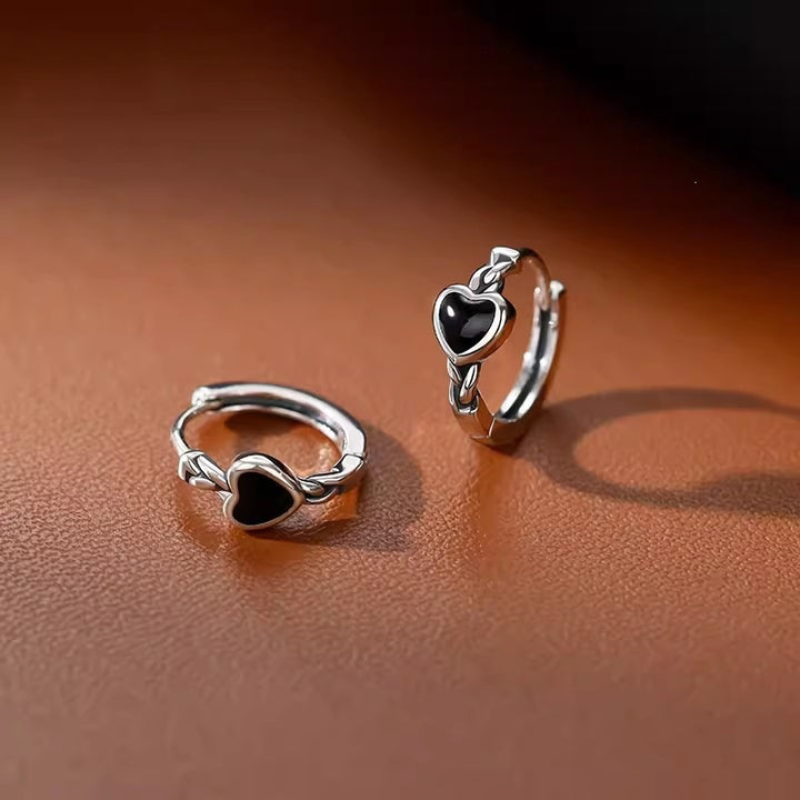 Black Heart Braided Hoop Earrings
