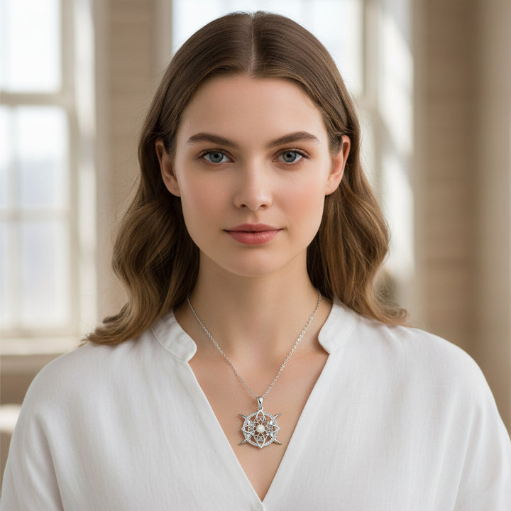 Celtic Knot Triple Moon S925 Silver Necklace, Opal Hollow Retro Pendant Choker, Mystical Diamond Ladies Necklace