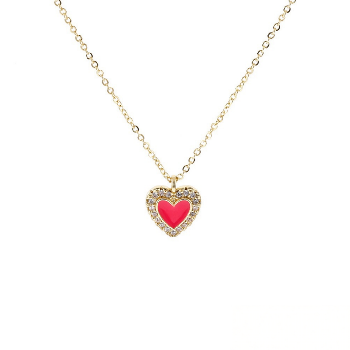 S925 Silver Gold Enamel Heart Halo Pendant Necklace, Multi-color Sweet Heart Choker