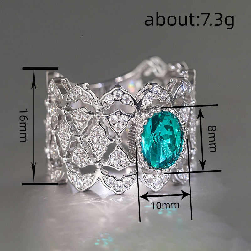 Vintage Lace Filigree Emerald Diamond Wide Band Ring (Delicate Luxury Statement Ring)