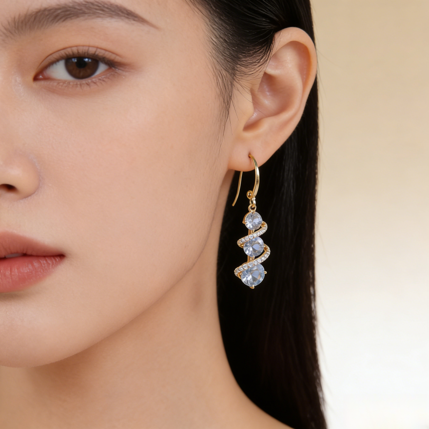 Luxury Spiral Pavé Drop Earrings (Versatile Gold Tone Dangles)