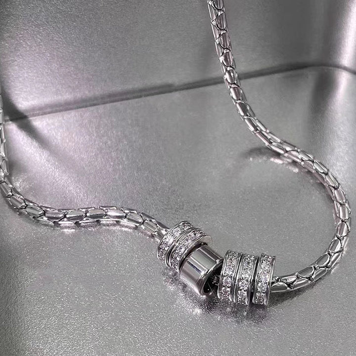 Diamond Triple Ring Spacer Pendant Necklace (Silver Tone Minimalist Luxury Choker)