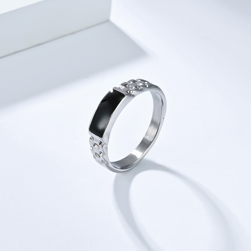 Textured‑Band Black Enamel Statement Ring, 3‑Color Options