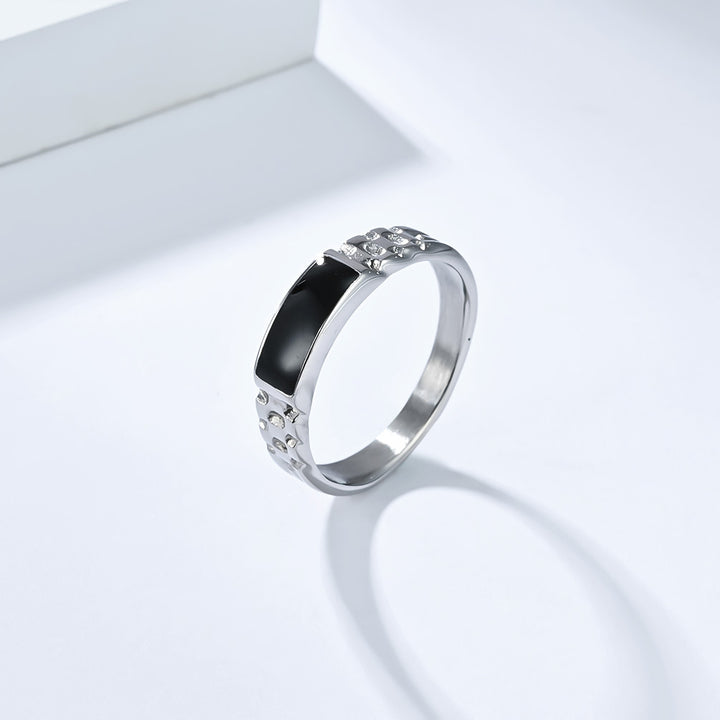 Textured‑Band Black Enamel Statement Ring, 3‑Color Options