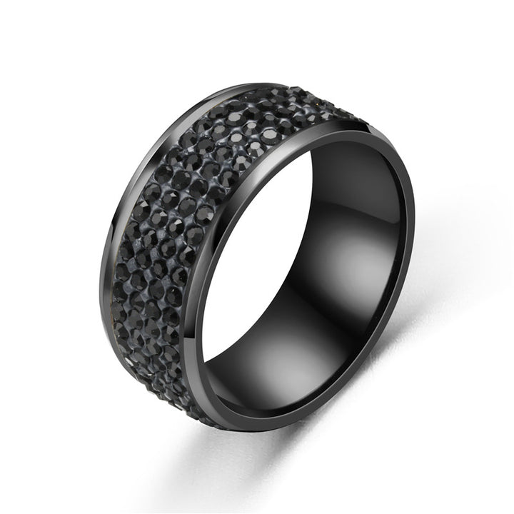 Multi-Row Pavé Wide Band Ring (Edgy Titanium Steel Statement Ring)