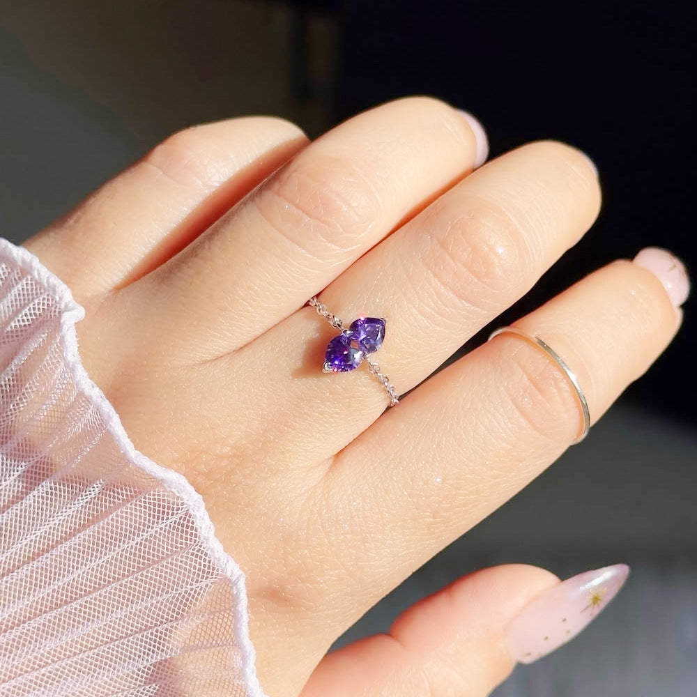 Two Hearts Joined Diamond Adjustable Chain Ring (Multi-Color Delicate Statement Band)