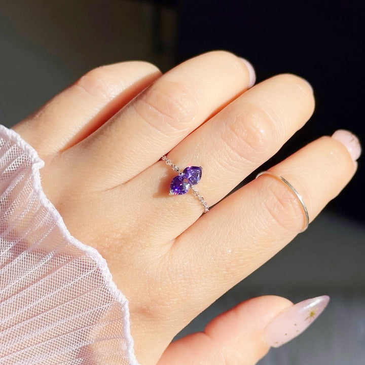 Two Hearts Joined Diamond Adjustable Chain Ring (Multi-Color Delicate Statement Band)