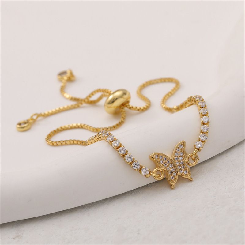 Pave Diamond Butterfly Slim Chain Bracelet (Sweet-Cool Girlish Style Light Luxury Stackable Bracelet)