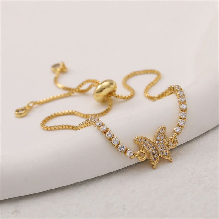 Pave Diamond Butterfly Slim Chain Bracelet (Sweet-Cool Girlish Style Light Luxury Stackable Bracelet)