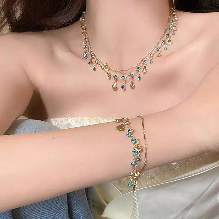 S925 Silver Blue Diamond Tassel Disc Adjustable Bracelet, Bohemian Vacation Style Gold Wrist Jewelry