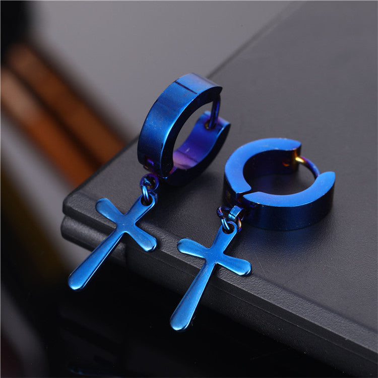 Cool Cross Pendant Huggie Earrings (Multi-Color Unisex Hip-Hop Statement Hoops)
