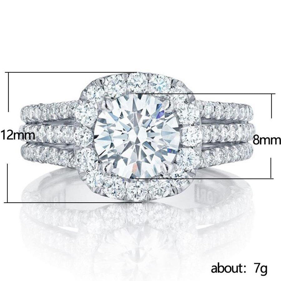 Three-Layer Pavé Halo Center Stone Ring (Light Luxury Niche Luxurious Engagement Band)