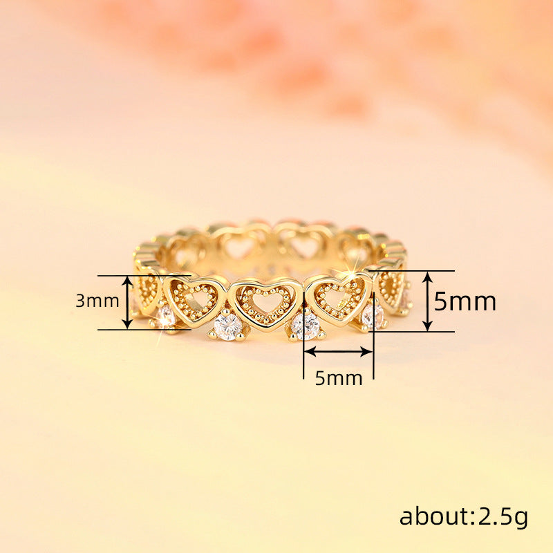 Hollow‑Cut Heart Eternity Band, S925 Sterling Silver Ring With Diamonds, Two‑Tone Available