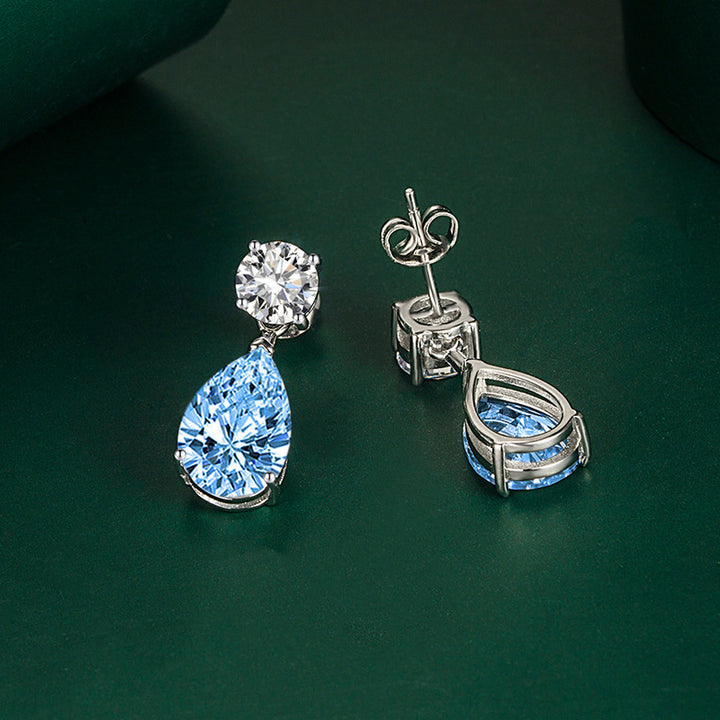 Two-Stone Teardrop Drop Hoop Earrings, 4 Colors Luxury Pear Cut Diamond Dangle Jewelry