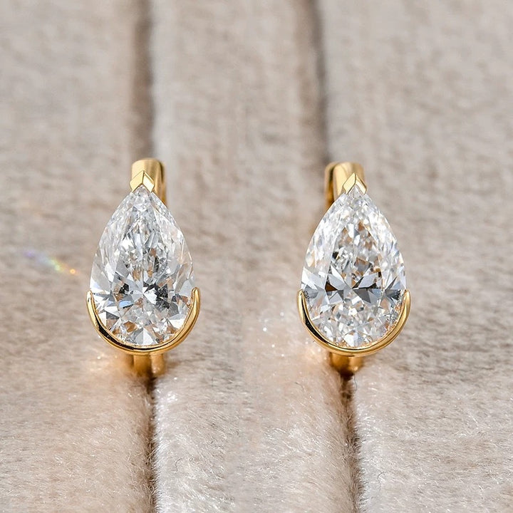 Teardrop & Rectangle Single Diamond Mini Hoop Earrings, Pear/Emerald Cut Diamond Small Click Hoops Gold Silver Dainty Daily Jewelry