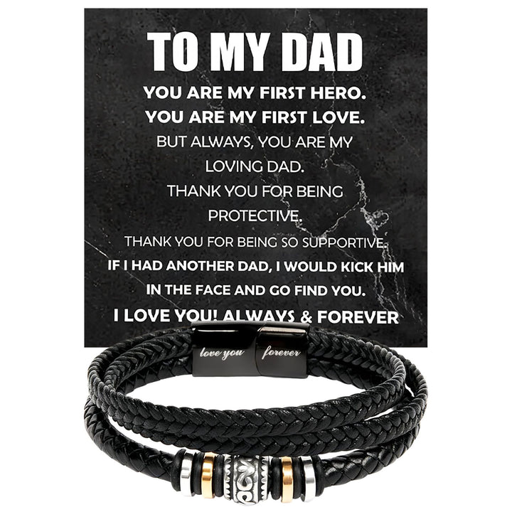 "To My Dad" Braided Leather Men's Bracelet (Father's Day Gift Box Set)
