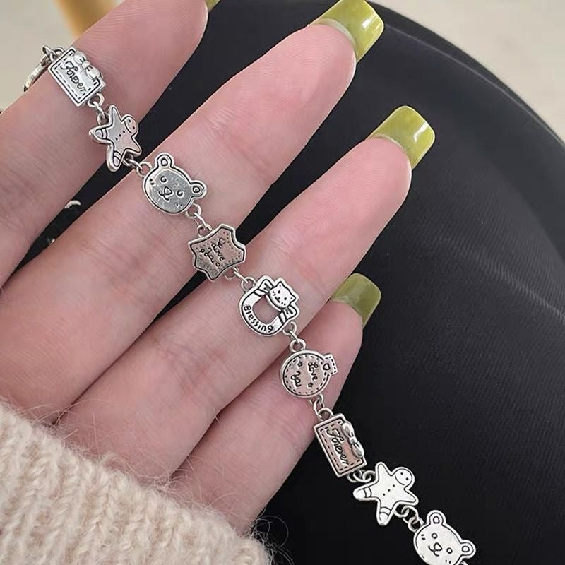 Cute Cartoon Charm Bracelet (Silver Vintage Antiqued Women's Wrist Jewelry)