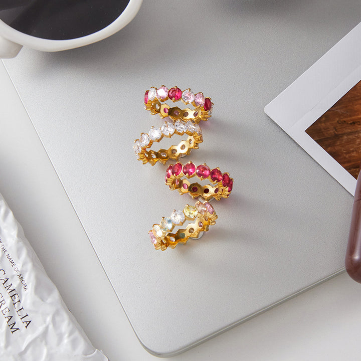 Rainbow Multi-Color Diamond Eternity Band (5 Colors Delicate Luxury Statement Ring)