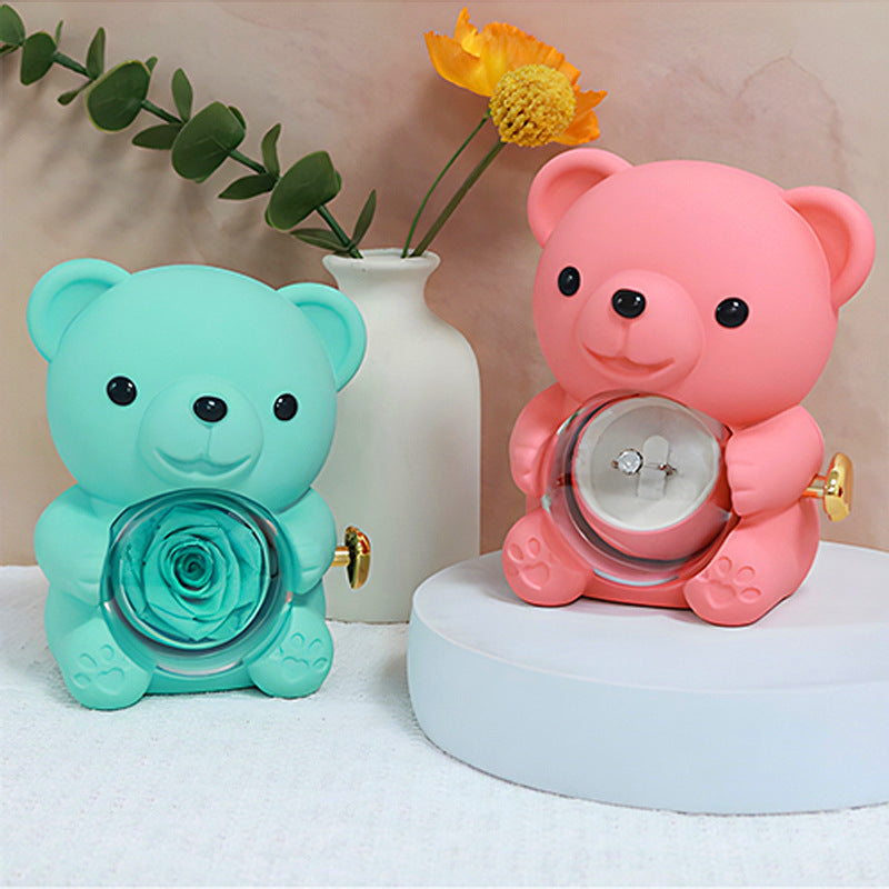 Preserved Rose Bear Jewelry Music Gift Box Set, Multiple‑Color Options