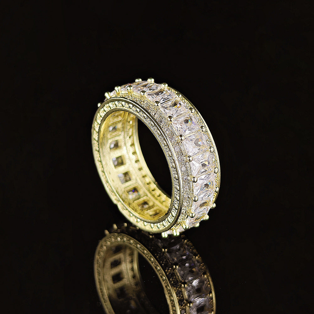 Full Eternity Baguette Cut Diamond Wide Band Ring (2-Tone Luxury Stackable Jewelry)