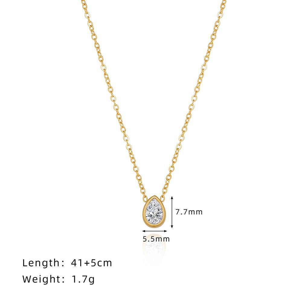 Teardrop Diamond Bezel-Set Clavicle Chain (Light Luxury Niche Minimalist Necklace)