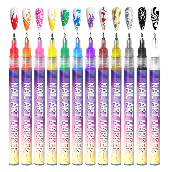 12 Colors Nail Art Marker Pen Set, Quick Dry Free Outline Nail Drawing & Graffiti Pens