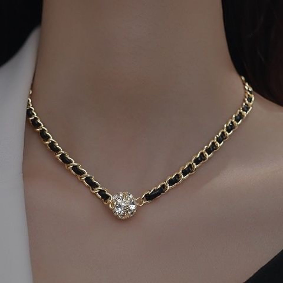 Woven Leather Diamond Choker (Vintage Luxury Necklace)