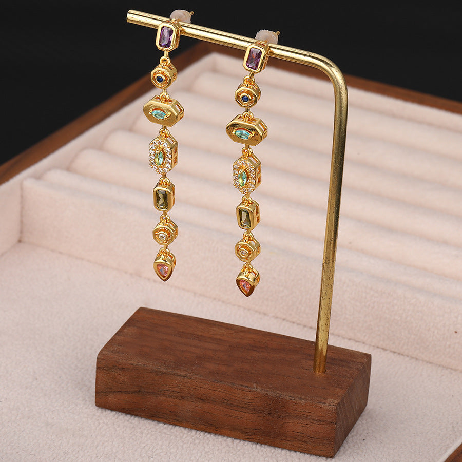 Rainbow Gradient Gemstone Drop Earrings (2 Colors Luxury Statement Earrings)