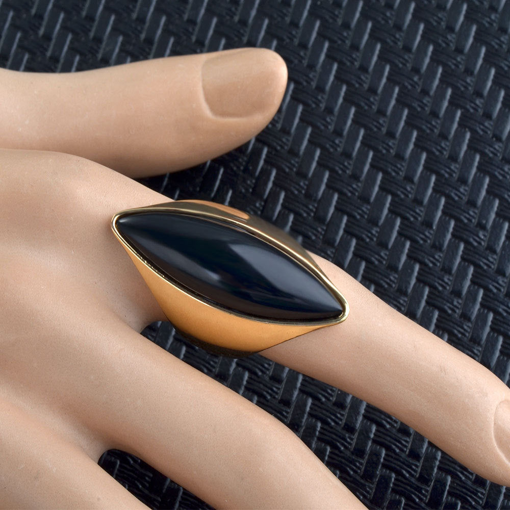 Minimalist Marquise Cabochon Gemstone Signet Ring, S925 Silver Gold Plated Multi-Color Modern Geometric Unisex Wide Band