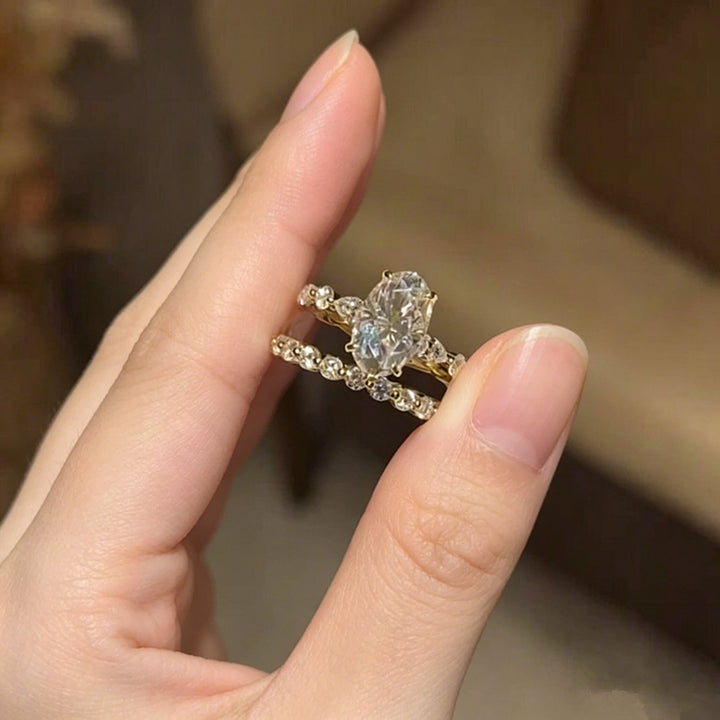 Oval Stone Double Stackable Ring Set