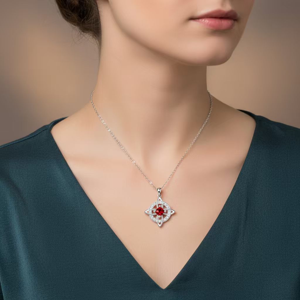 Witch's Knot Birthstone Necklace (12 Colors Silver Tone Pendant)