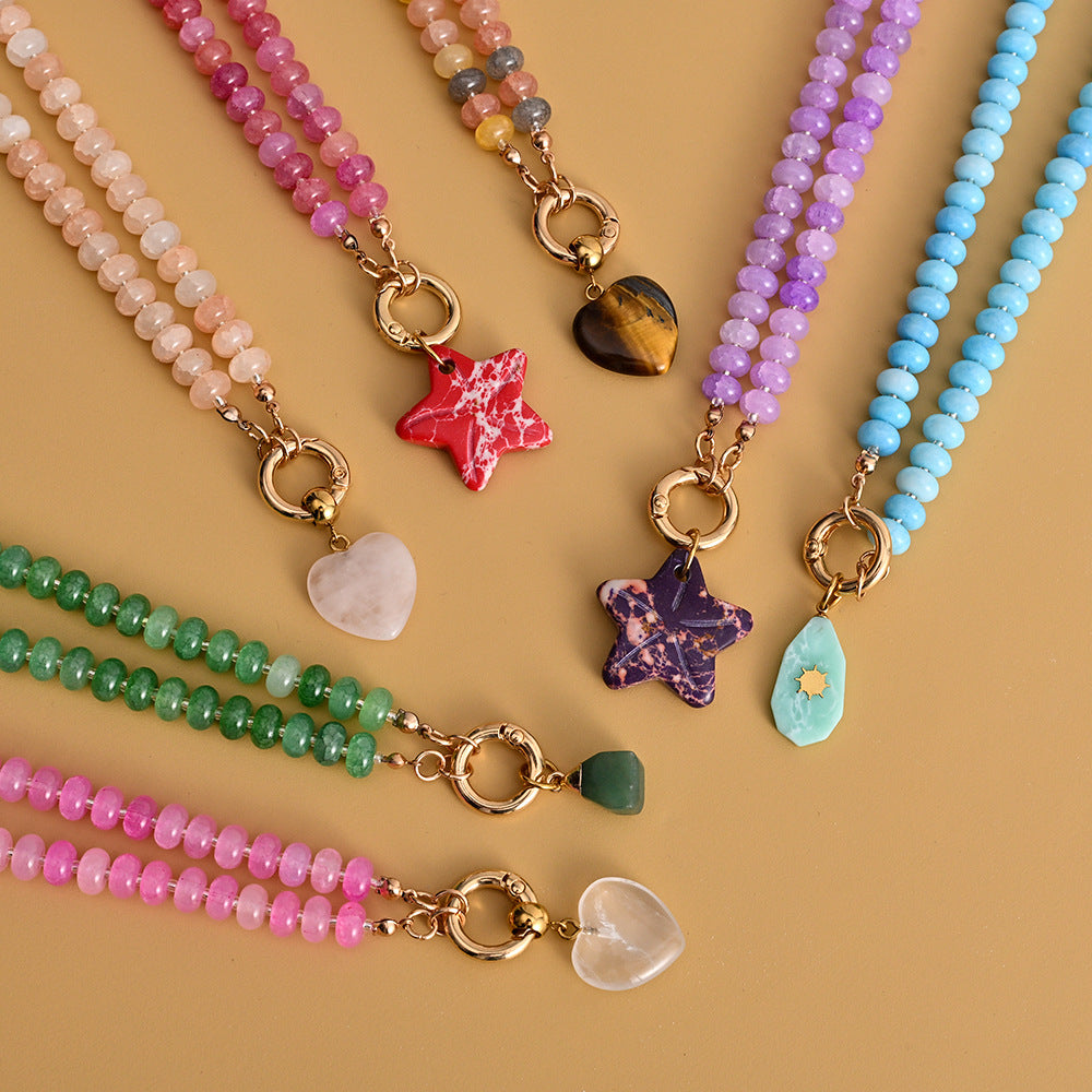 Dopamine Rainbow Beaded Pendant Necklace (Multi-Color Natural Stone Choker)