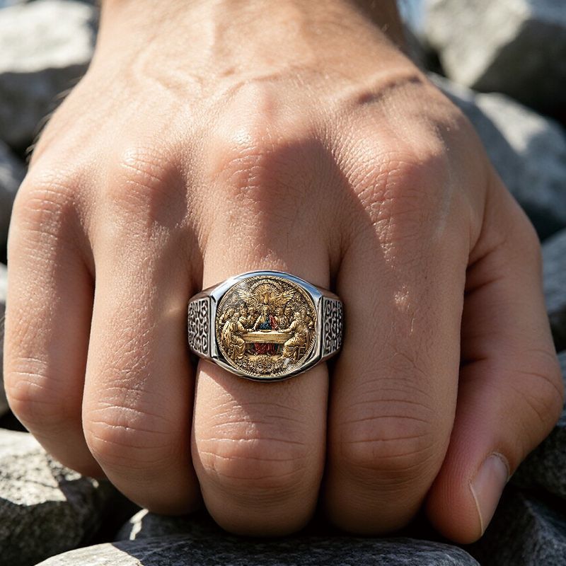 Vintage Embossed Religious Men's Ring
