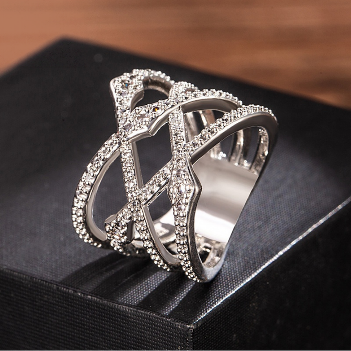 Intertwined Criss‑Cross Open Wide Band Ring