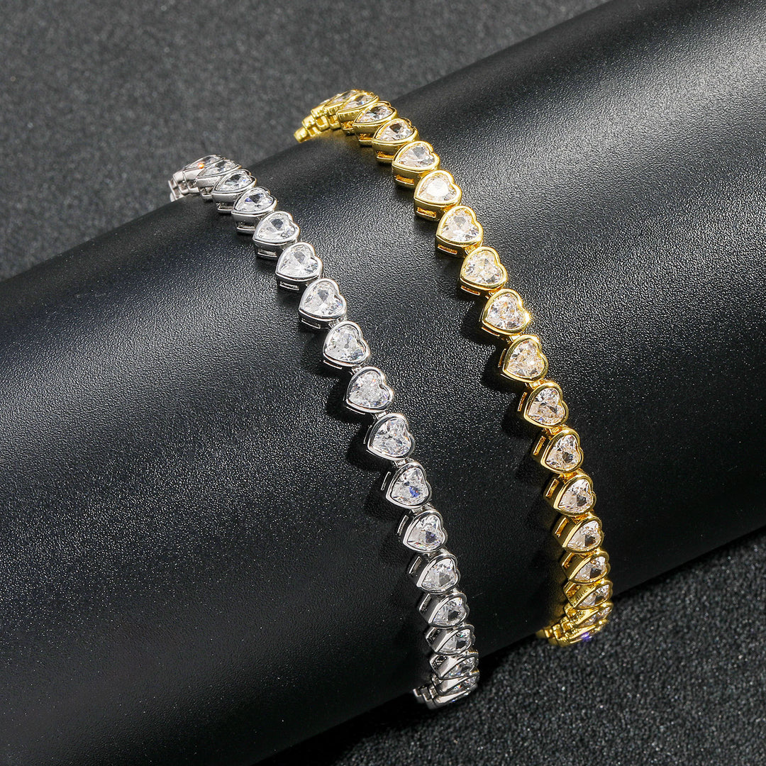 Luxury Diamond Bracelet Trio (Heart Cuff, Round Tennis, Heart Tennis)