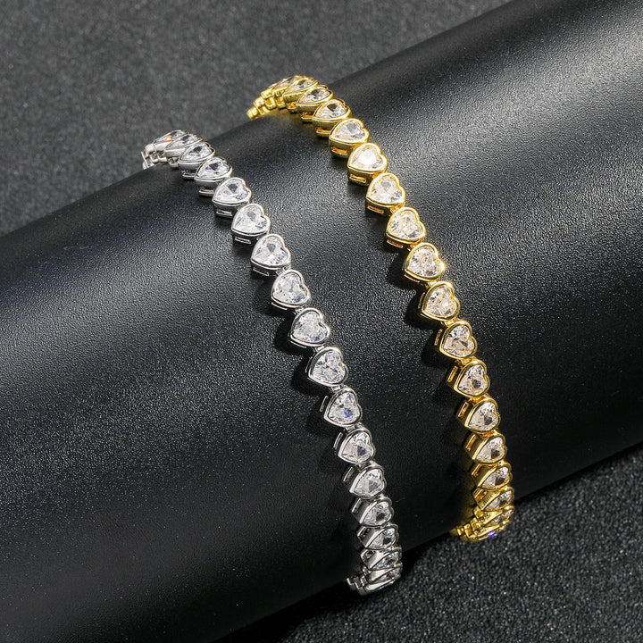 Luxury Diamond Bracelet Trio (Heart Cuff, Round Tennis, Heart Tennis)