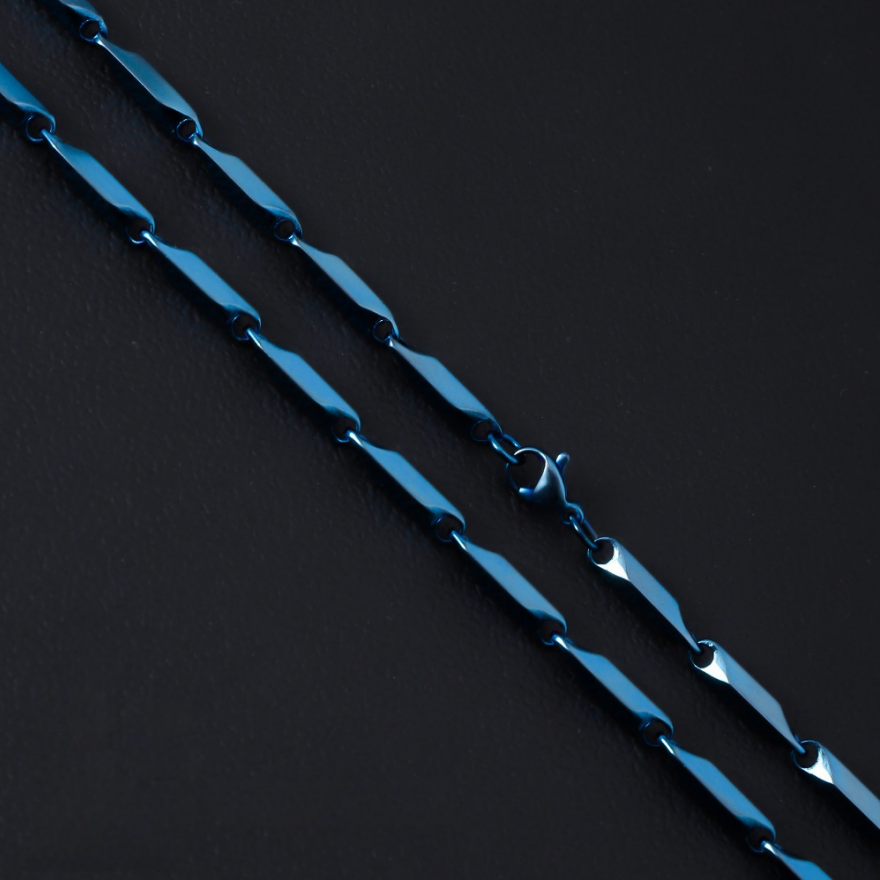 Multi-Color Rhombus Bamboo Titanium Steel Chain, Geometric Cut Blank Layering Necklace Without Pendant
