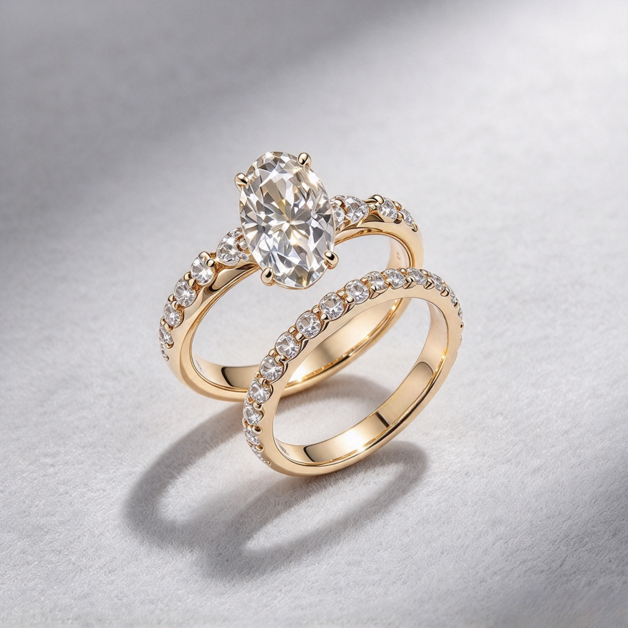Oval Stone Double Stackable Ring Set