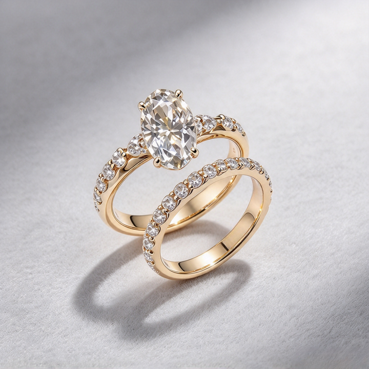 Oval Stone Double Stackable Ring Set