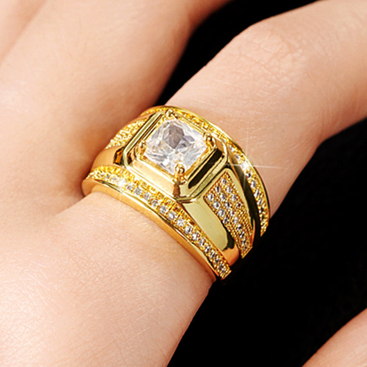 Princess Cut Diamond Wide Men's S925 Silver Ring, Multi-Row Paved Diamond Business Band for Men