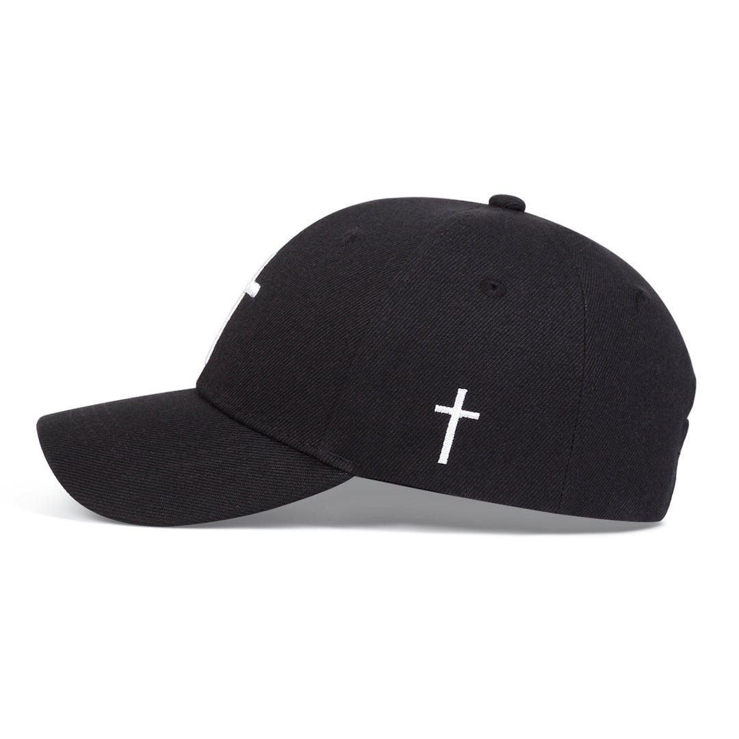 Minimalist Cross Embroidered Cotton Baseball Cap, Casual Adjustable Curved Brim Sun Hat for Men & Women