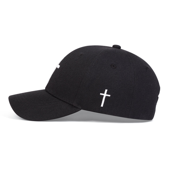 Minimalist Cross Embroidered Cotton Baseball Cap, Casual Adjustable Curved Brim Sun Hat for Men & Women
