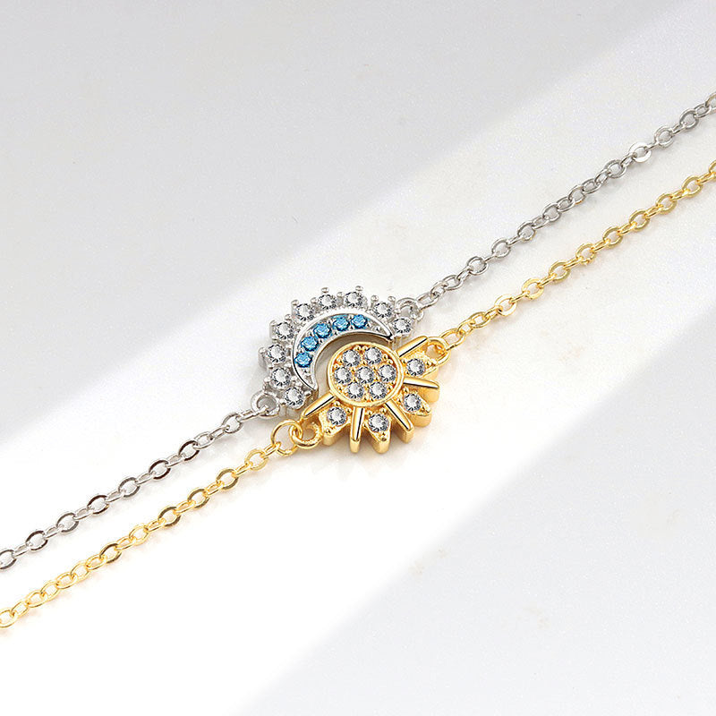 Sun Moon Star Double-Layer Contrast Color Bracelet (Light Luxury Niche Stackable Wrist Accessory)
